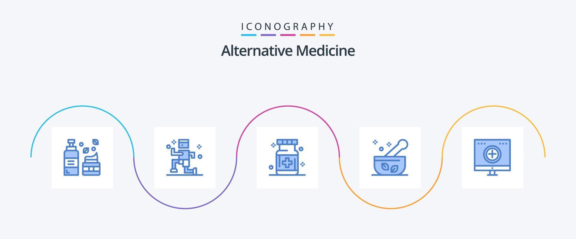 pacote de ícones azul 5 de medicina alternativa, incluindo computador. sopa. saúde. medicamento. hospital vetor