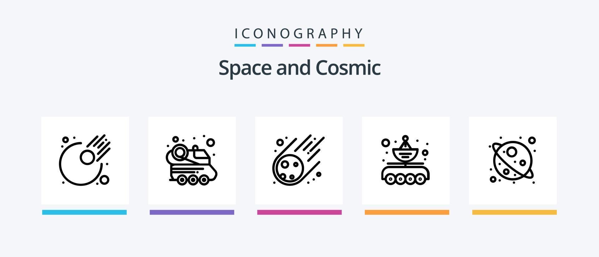 pacote de ícones da linha espacial 5, incluindo . espaço. buraco negro. satélite. universo. design de ícones criativos vetor