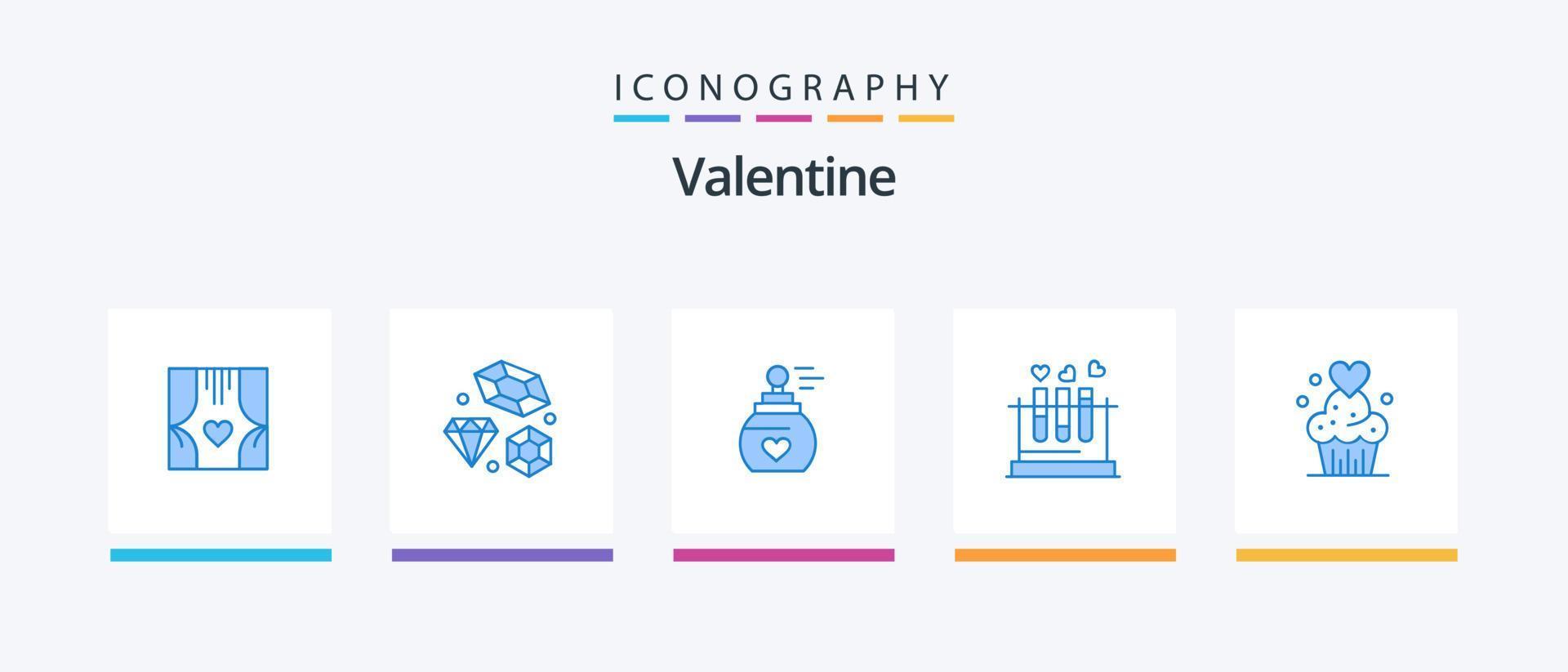 pacote de ícones azul 5 dos namorados, incluindo coração. laboratório. casamento. tubo. aroma. design de ícones criativos vetor