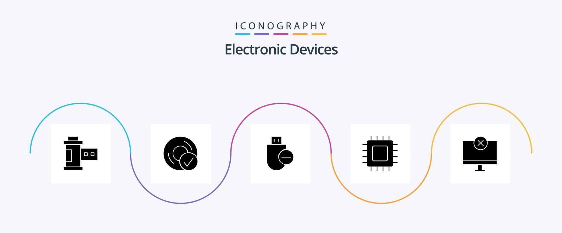 pacote de ícones de glifo 5 de dispositivos, incluindo gadget. computadores. gadget. lasca. remover vetor