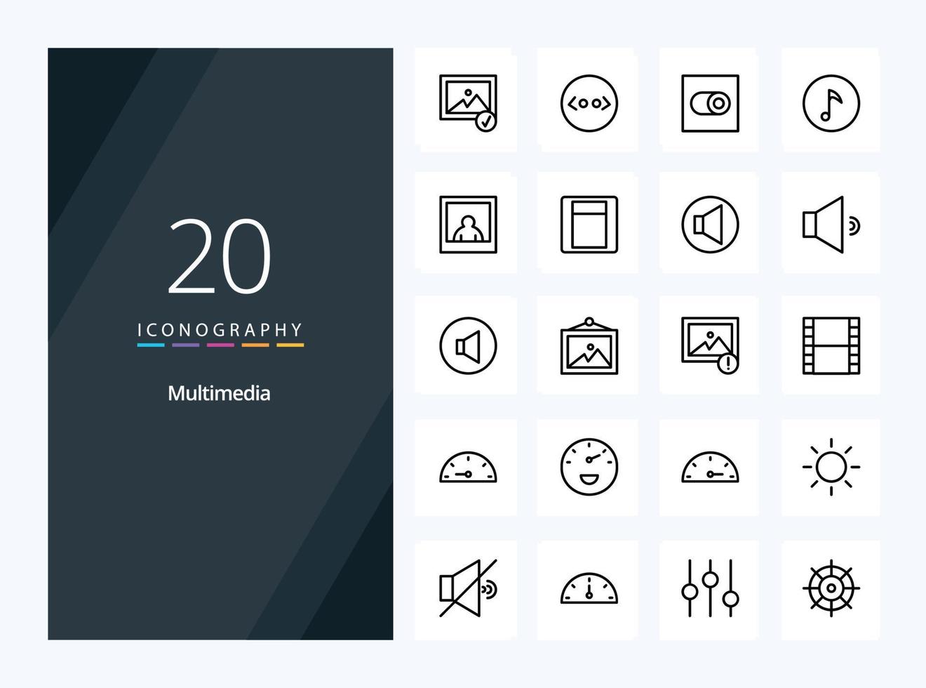 20 ícone de contorno multimídia para apresentação vetor