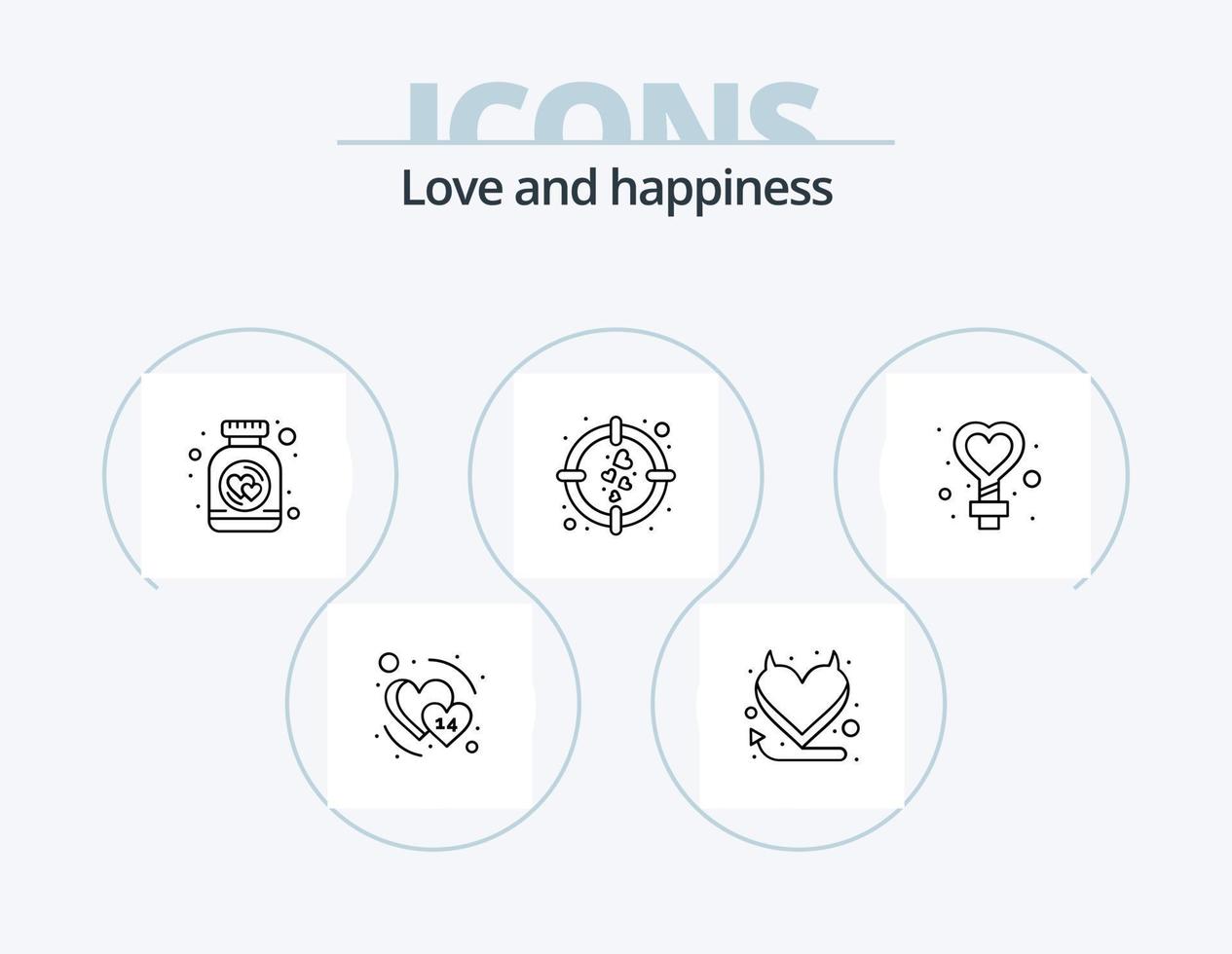 design de ícone do pacote de 5 ícones de linha de amor. amor. emoção. amor. cérebro. celebração vetor