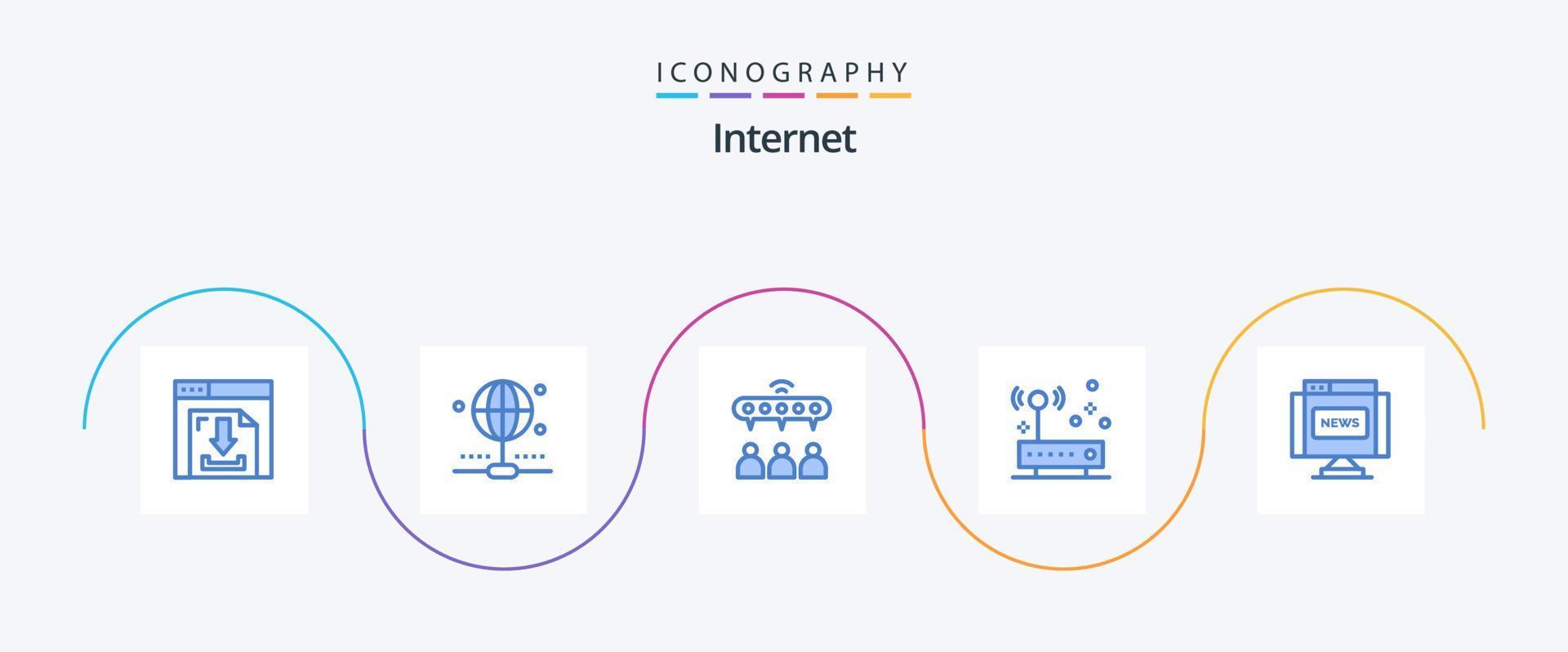 pacote de ícones azul 5 da internet, incluindo diário. comunicações. rede. rede. hardware vetor