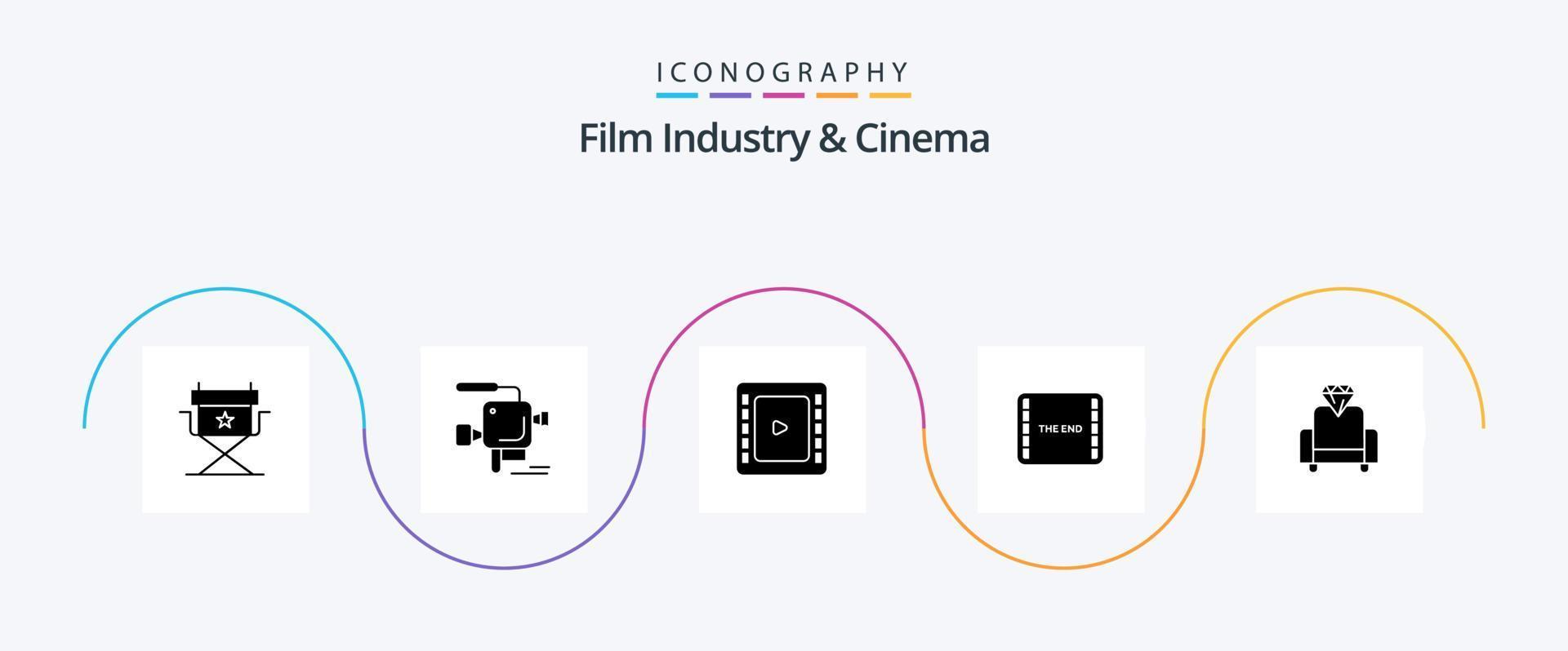 pacote de ícones cenima glyph 5 incluindo . filme. cinema. cinema. filme vetor