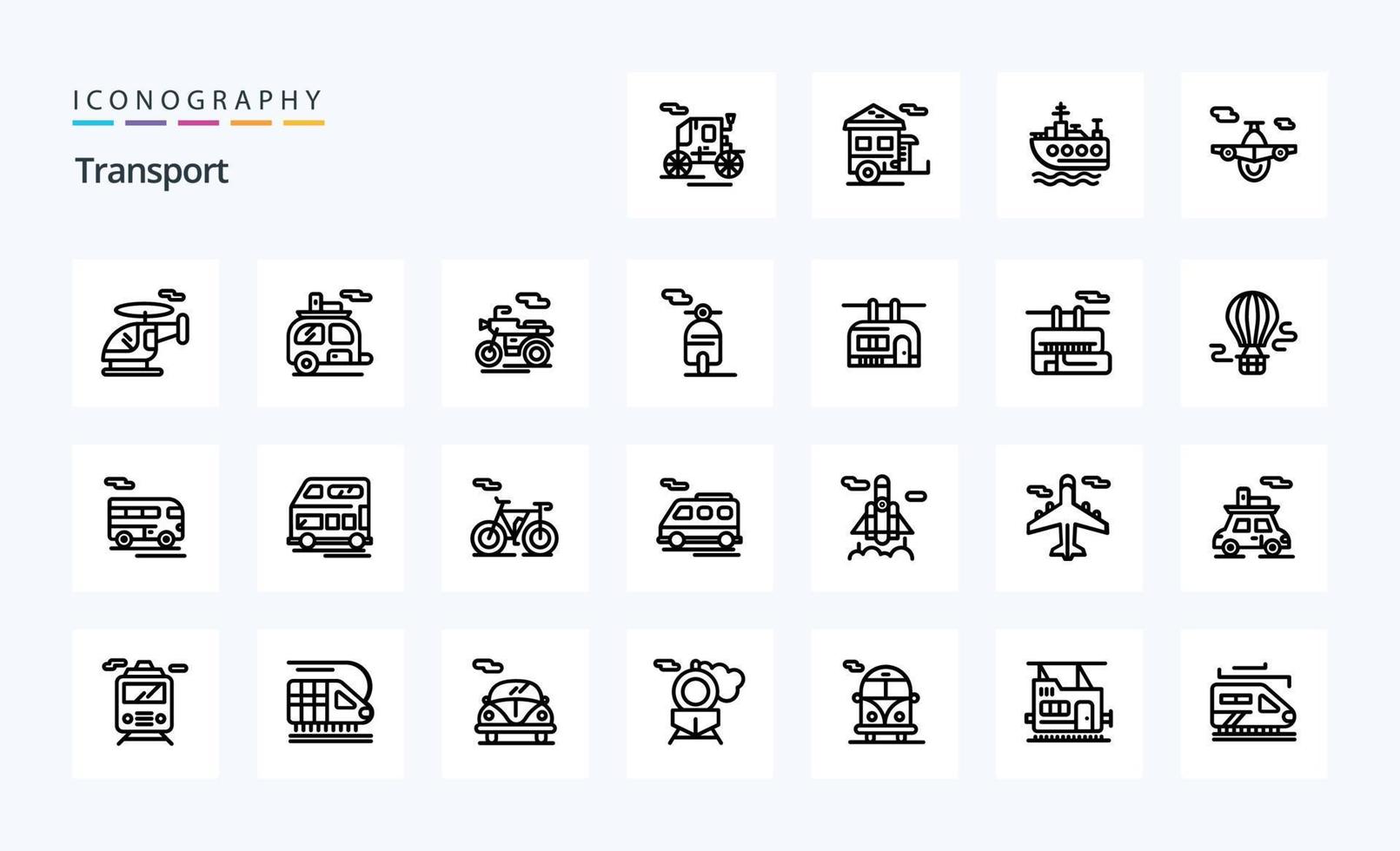 pacote de ícones de 25 linhas de transporte vetor