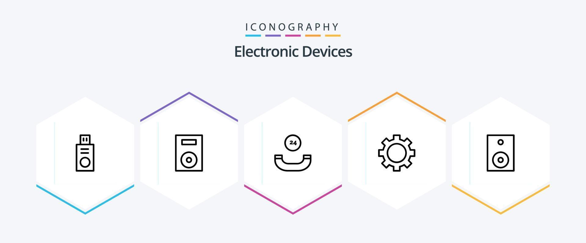 Pacote de ícones de 25 linhas de dispositivos, incluindo produtos. dispositivos. tempo todo. tecnologia. engenhoca vetor