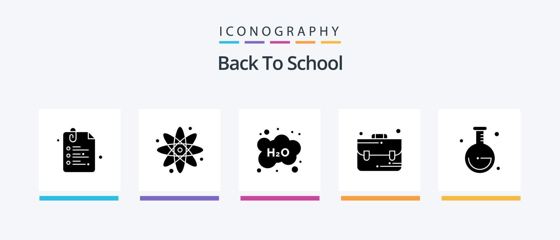 de volta ao pacote de ícones do glifo 5 da escola, incluindo laboratório. escola. nuvem. pasta. estudar. design de ícones criativos vetor