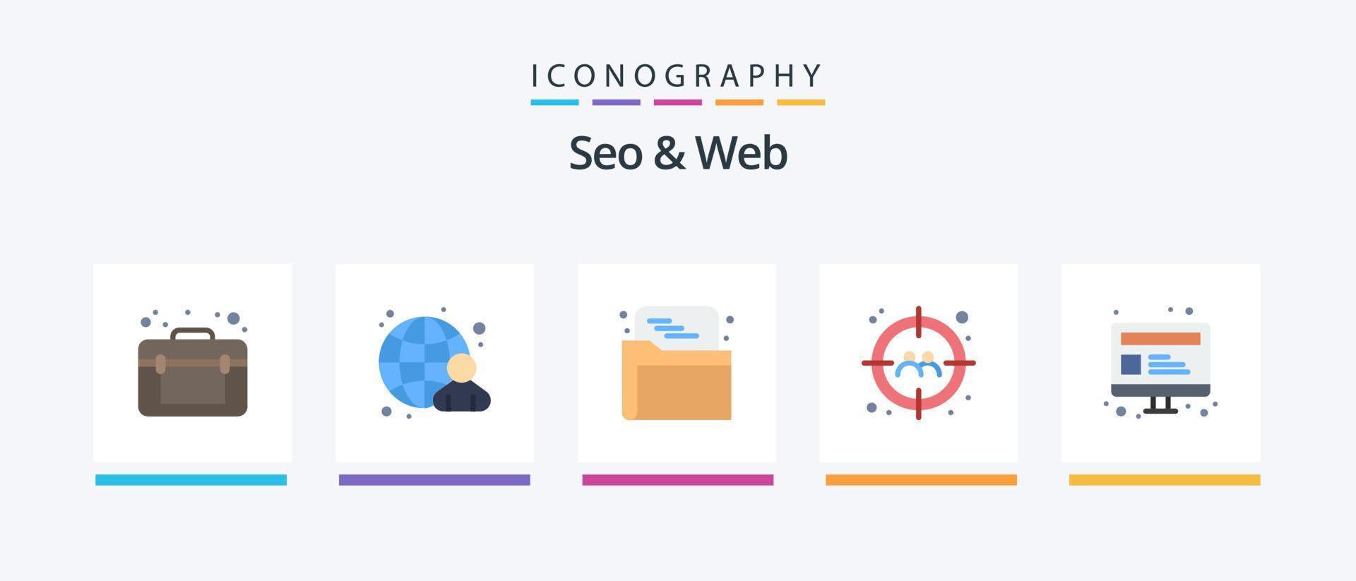 seo e web flat 5 icon pack incluindo seo. do utilizador. seo. alvo. homem. design de ícones criativos vetor