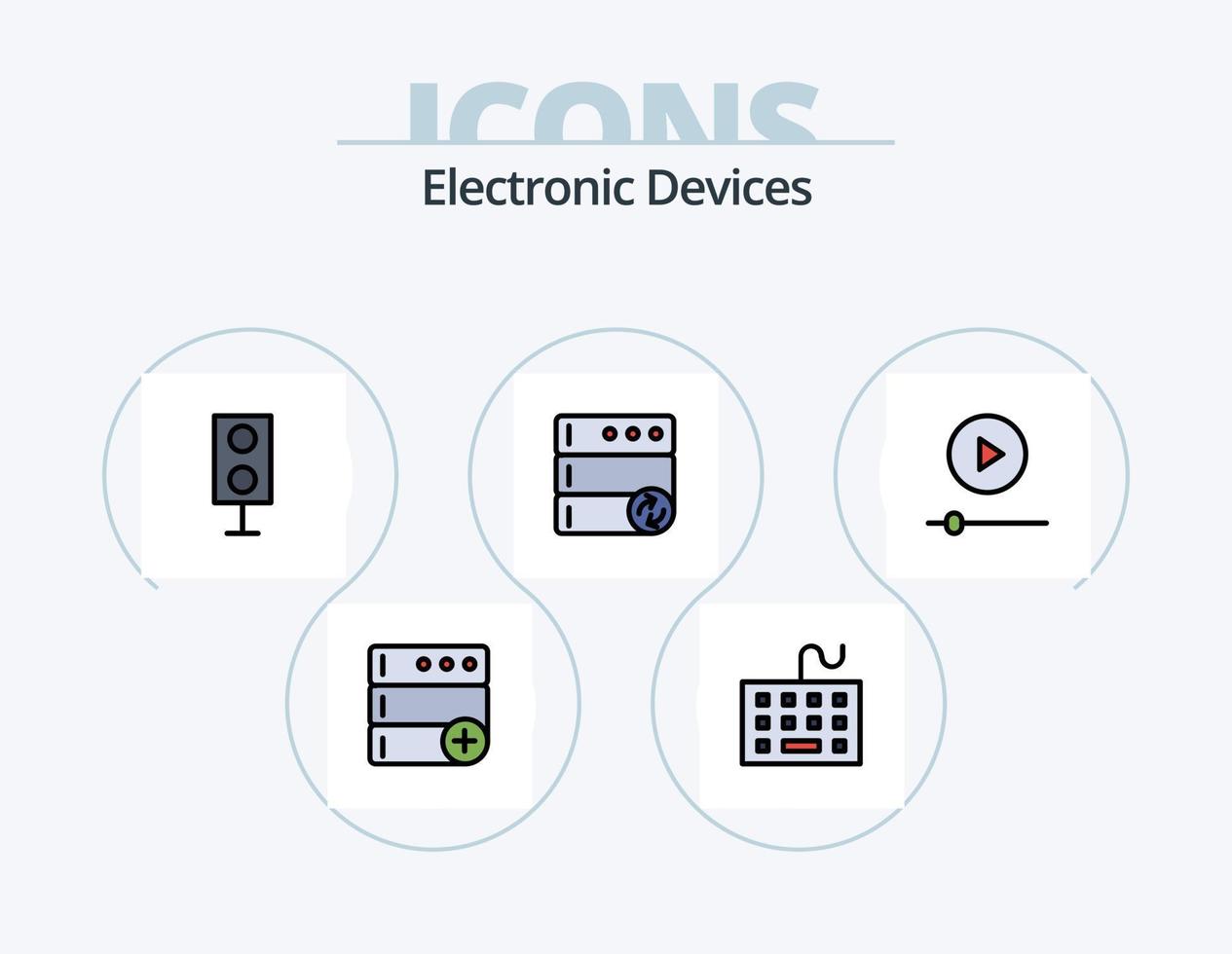 linha de dispositivos cheia de ícone pack 5 design de ícone. chamar. toca discos. Centro de dados. tecnologia. eletrônicos vetor