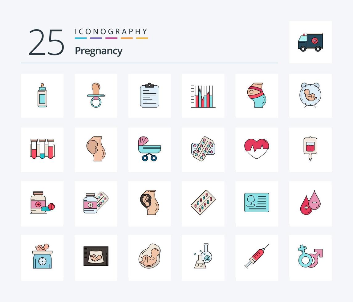 pacote de ícones cheios de 25 linhas de gravidez, incluindo progresso. documento. fictício. lista de controle. médico vetor