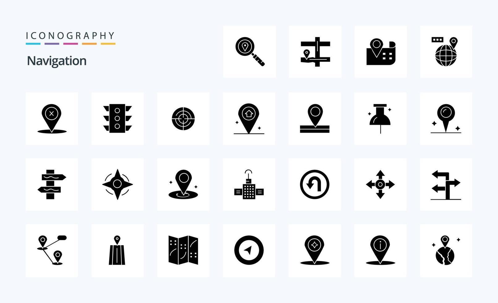25 pacotes de ícones de glifos sólidos de navegação vetor
