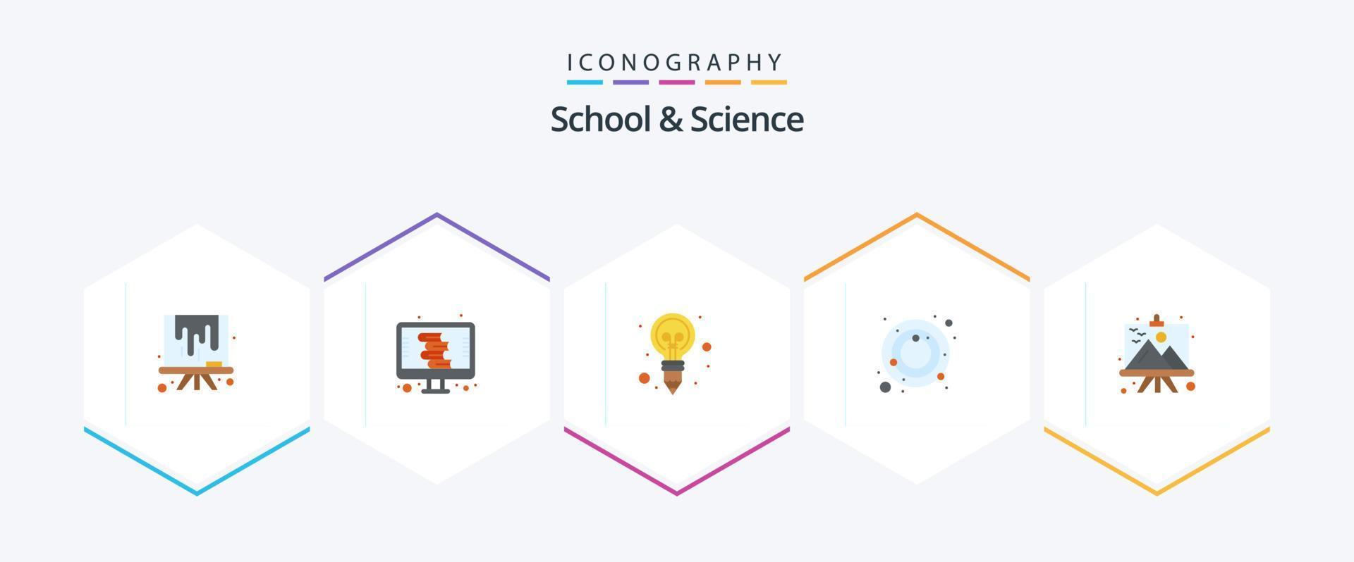 escola e ciência 25 pacote de ícones planos incluindo quadro. lâmpada. planetas. astronomia vetor