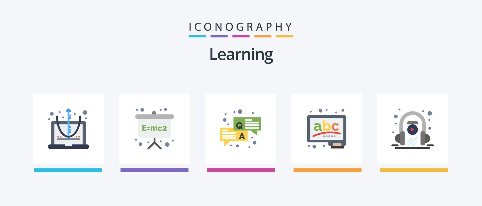 aprendendo pacote de ícones plana 5 incluindo aprendizagem. e aprendendo. qa. aprender. quadro. design de ícones criativos vetor