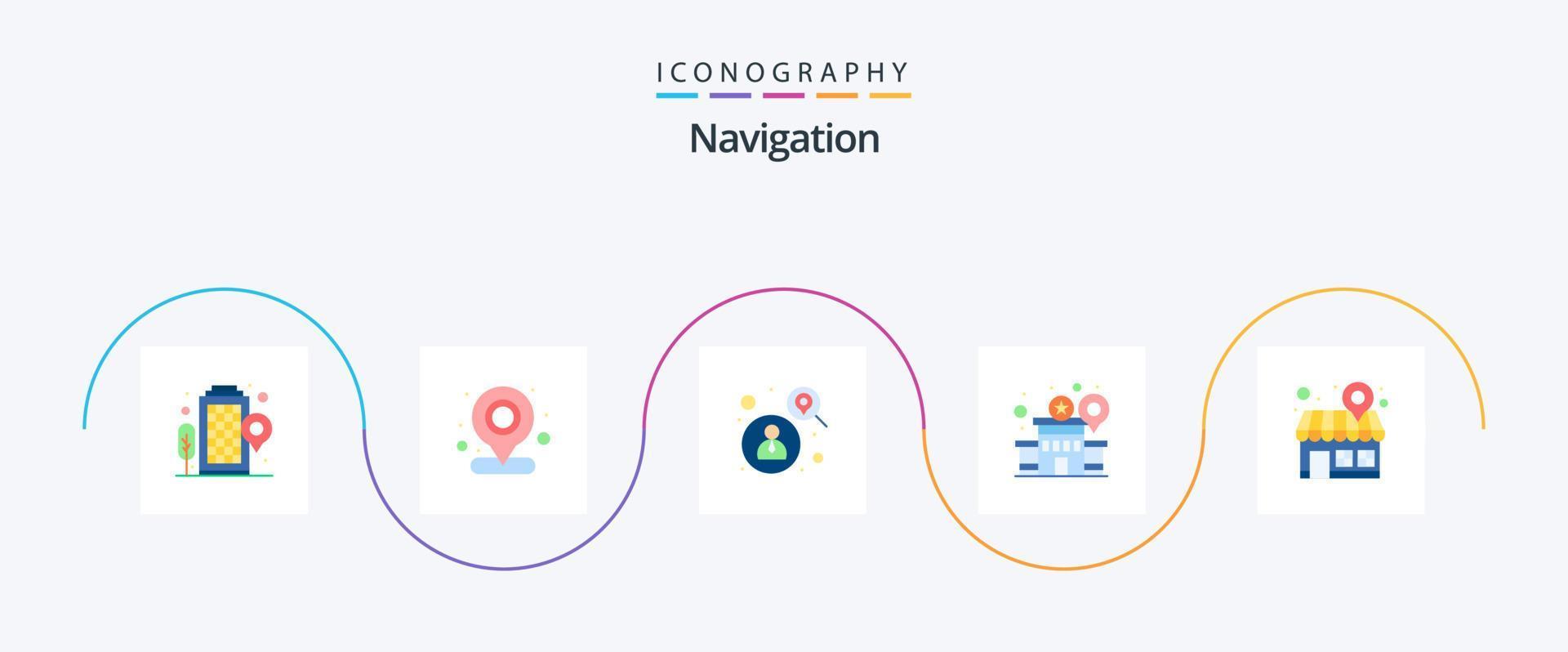 pacote de ícones de navegação plana 5, incluindo localização. estação. localização. polícia. prédio vetor