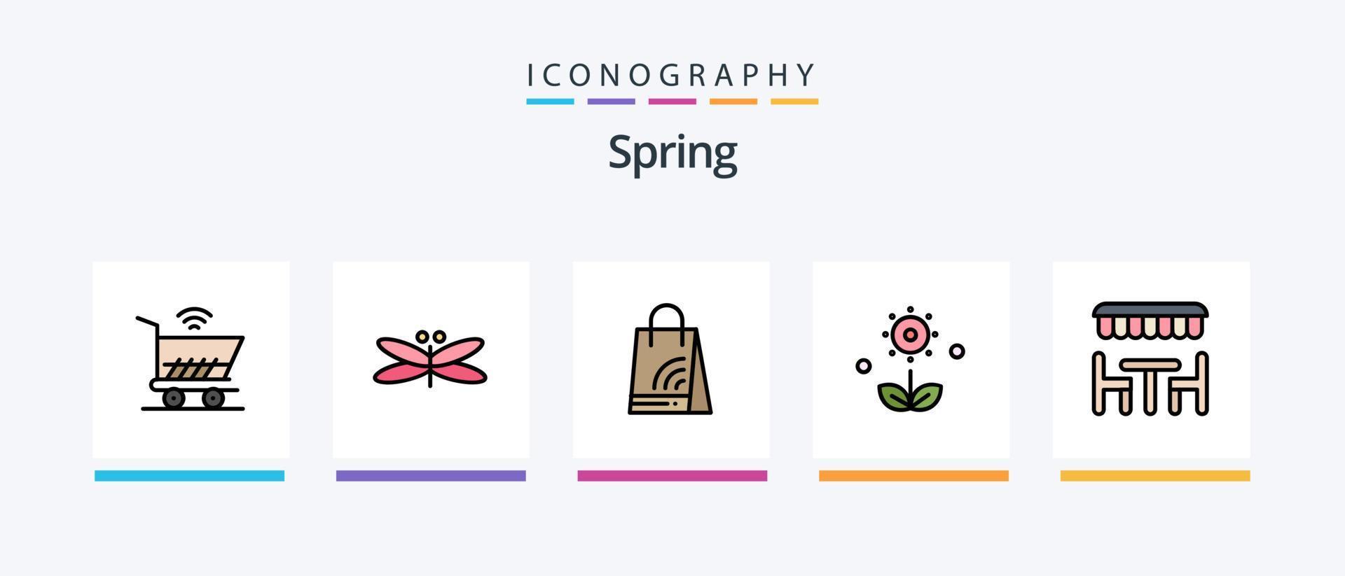 linha de primavera cheia de 5 ícones incluindo bicicleta. compras. restaurante. Wi-fi. bolsa. design de ícones criativos vetor