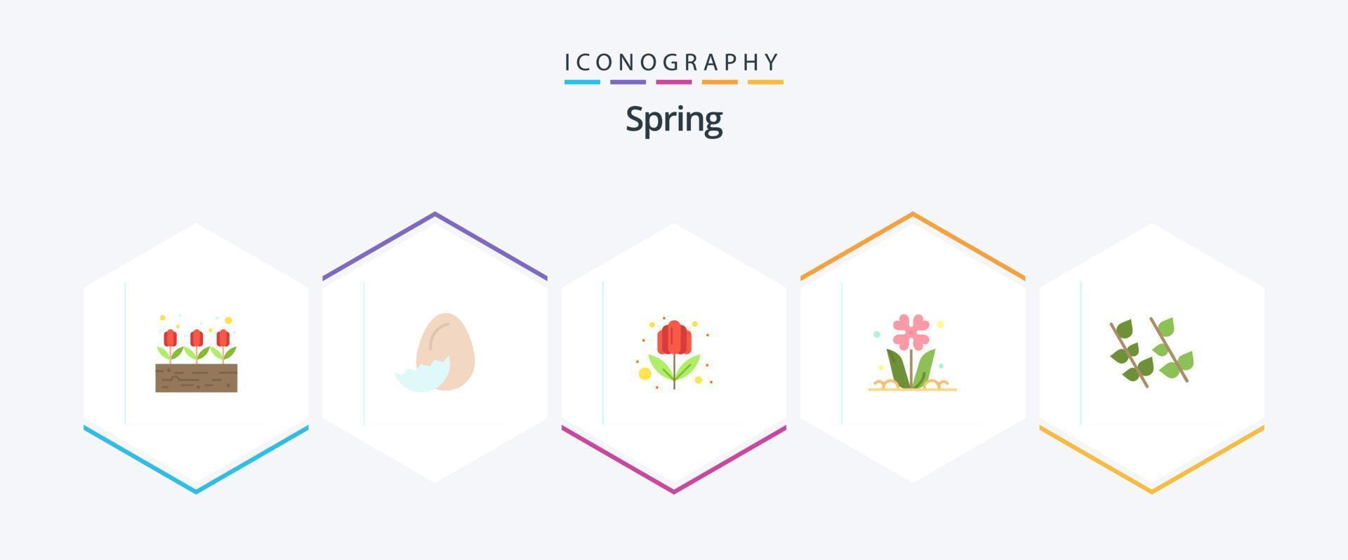 primavera 25 pacote de ícones planos, incluindo folha. rosa. flor. natureza. floral vetor