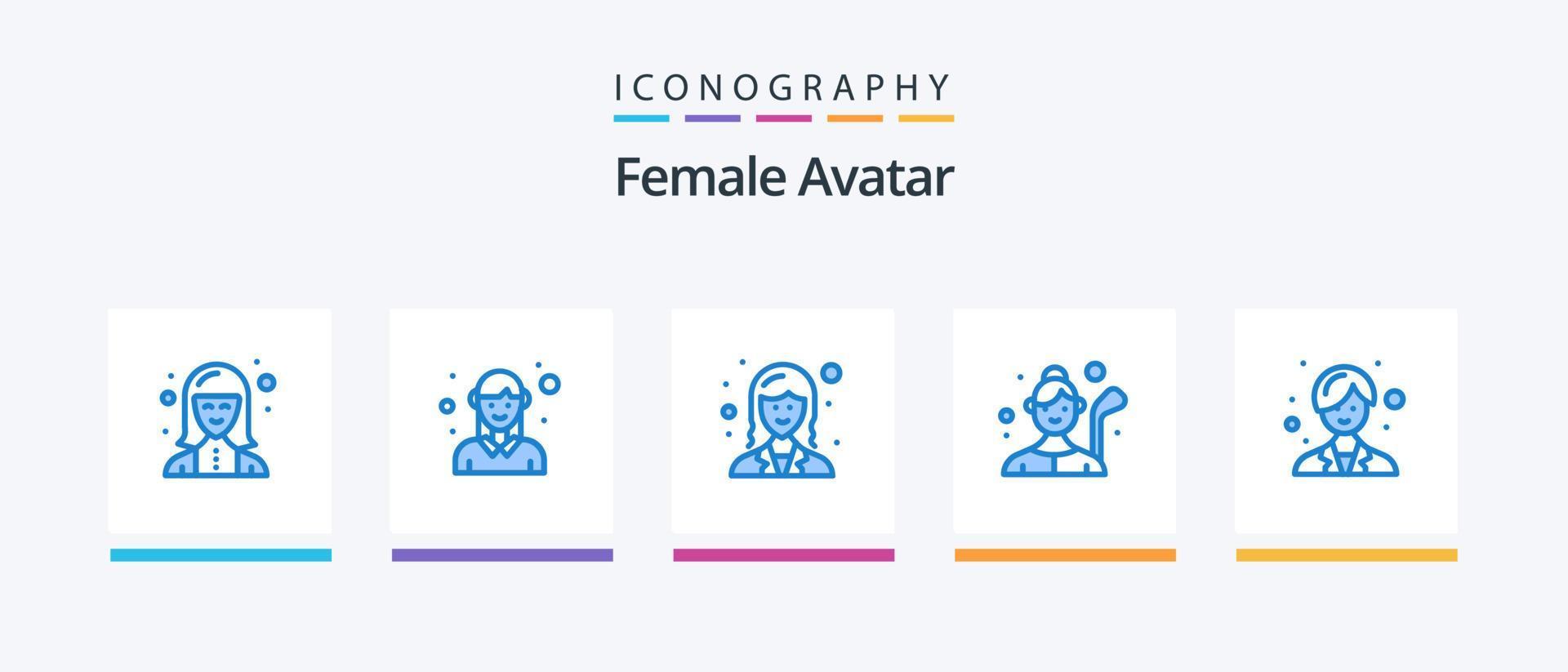 pacote de ícones de avatar feminino azul 5, incluindo jogador de golfe. golfe. mulher. golfe feminino. fêmea. design de ícones criativos vetor