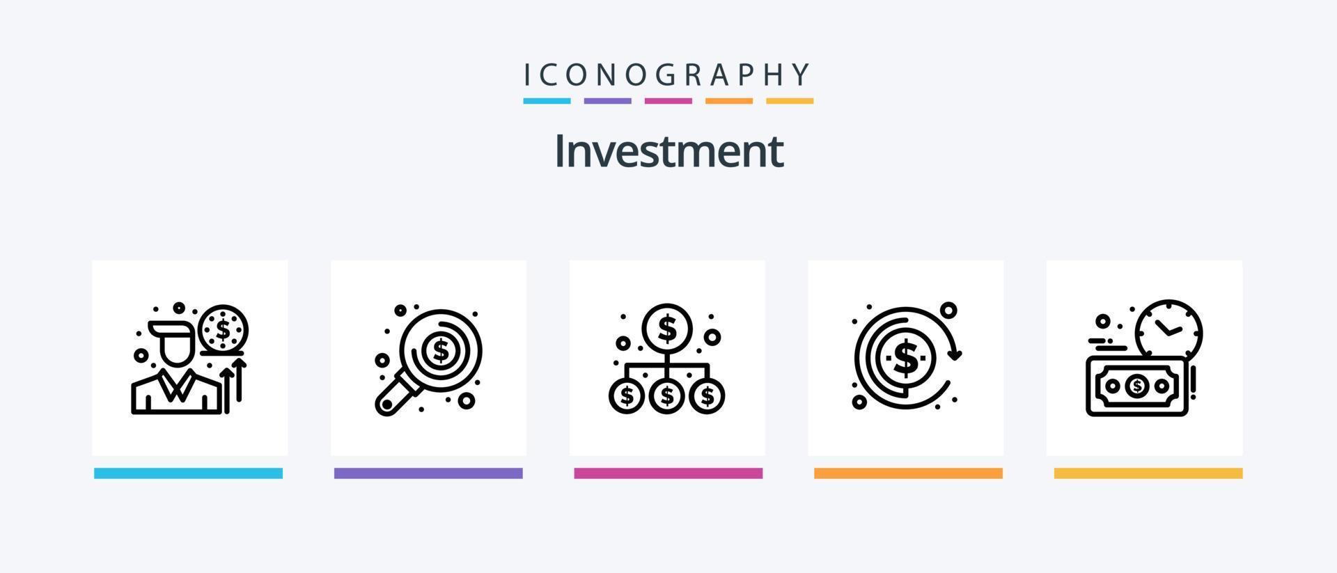 linha de investimento 5 pacote de ícones incluindo sucesso. investir. on-line. financiamento. finança. design de ícones criativos vetor