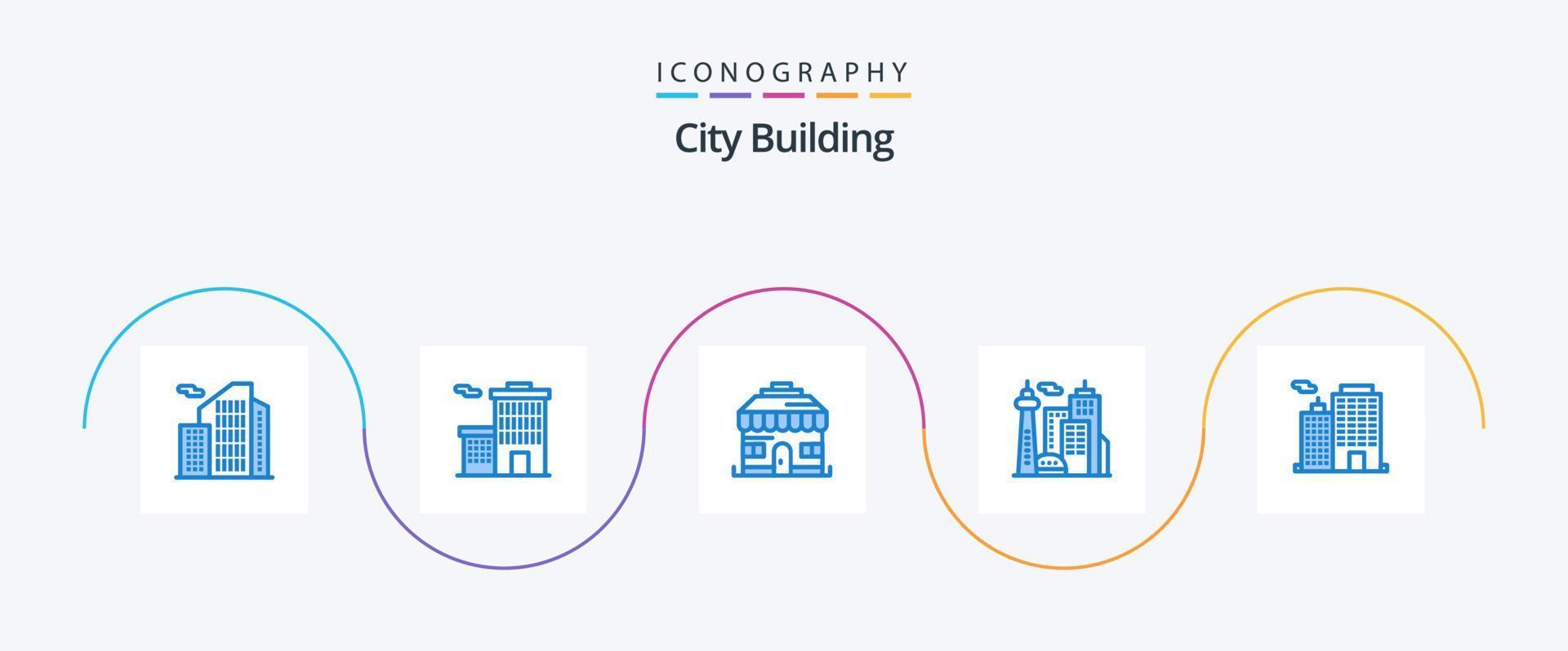 pacote de ícones de construção de cidade azul 5, incluindo cidade. negócios. casa. prédio. marco vetor
