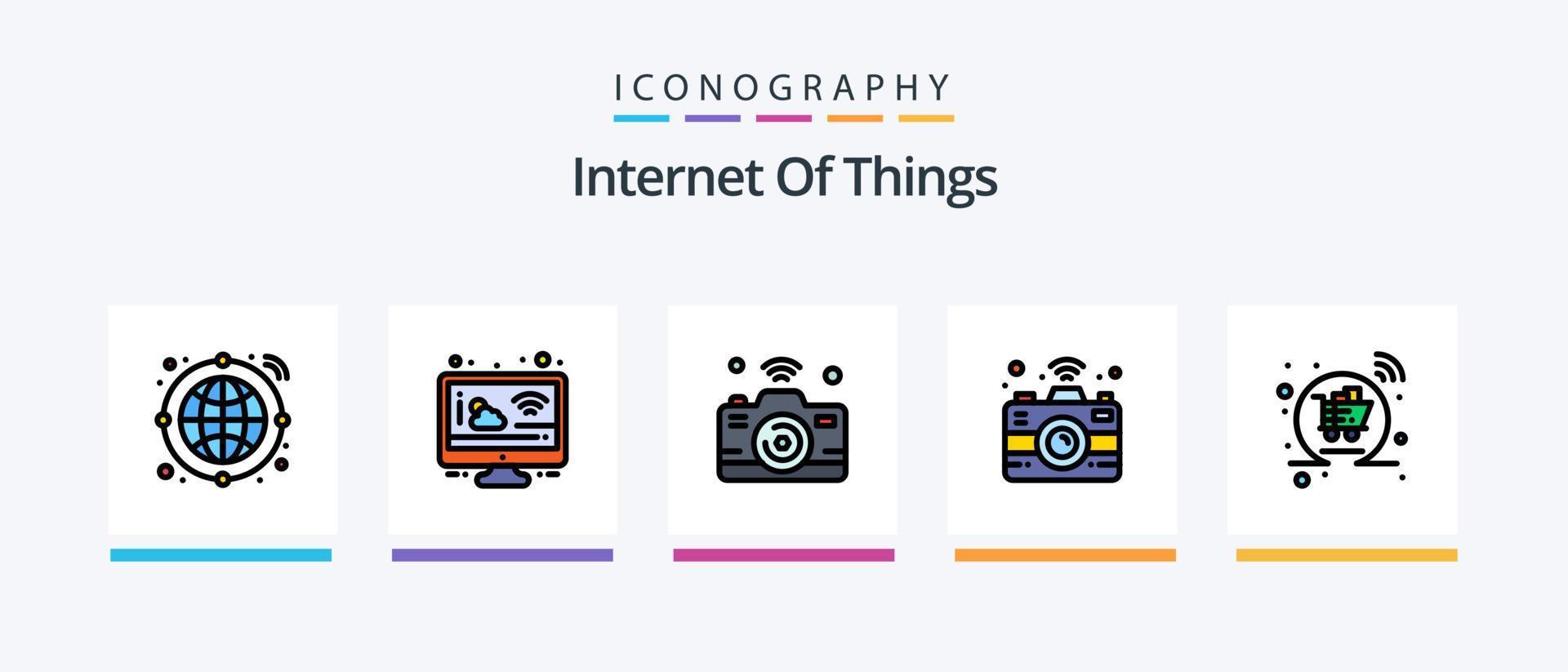 linha de internet das coisas cheia de 5 ícones, incluindo internet. Wi-fi. lavando. tela. televisão. design de ícones criativos vetor