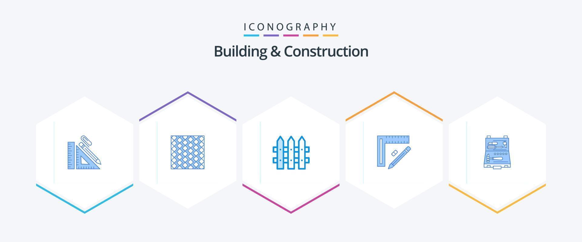 edifício e construção 25 pacote de ícones azul, incluindo construção. jardim. laje. cerca. parede vetor