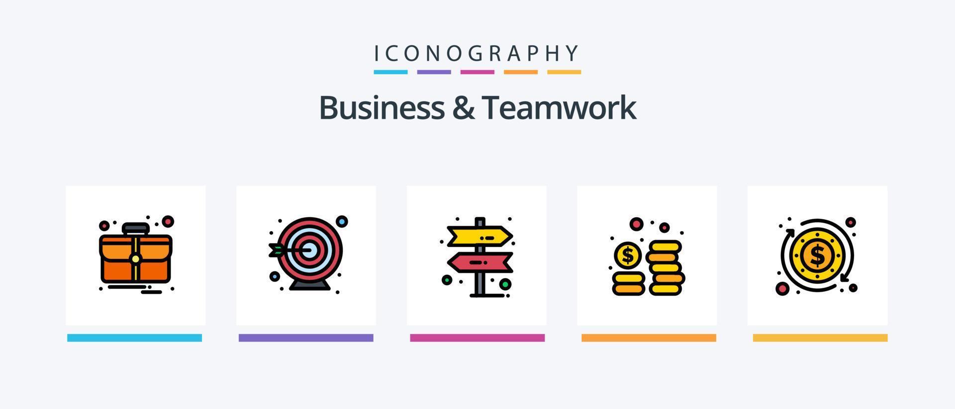 a linha de negócios e trabalho em equipe preencheu o pacote de 5 ícones, incluindo . direção. negócios. decisão. pessoa. design de ícones criativos vetor