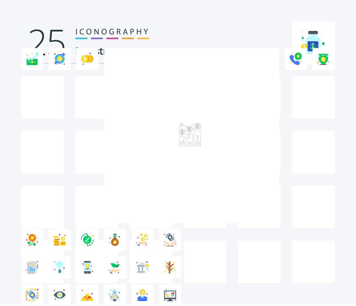 investimento 25 pacote de ícones de cores planas, incluindo dinheiro. gráfico. moedas. investimento. crescimento vetor