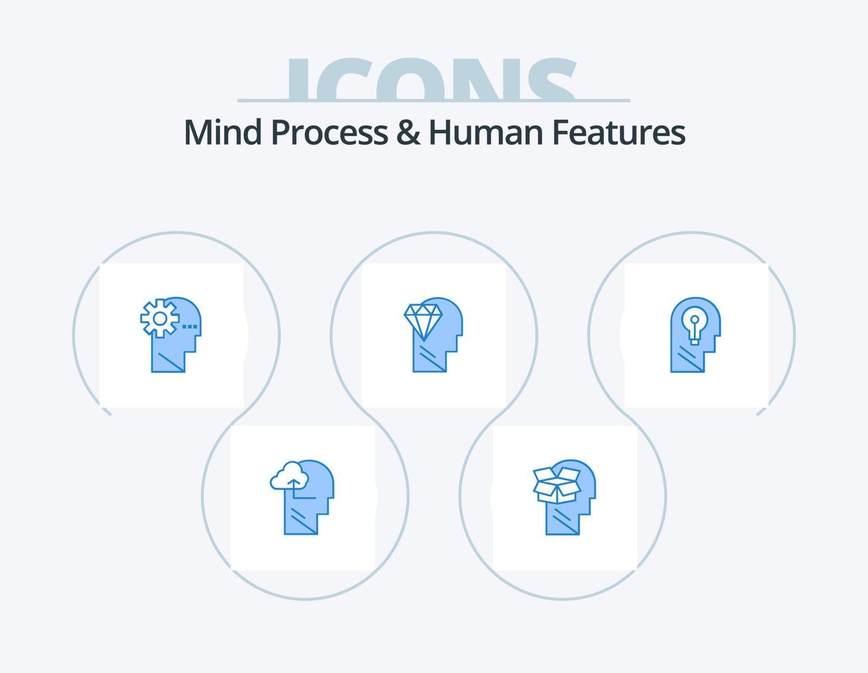 processo mental e design de ícones do pacote de ícones azuis 5 de recursos humanos. negócios. diamante. macho. perfeição. mente vetor
