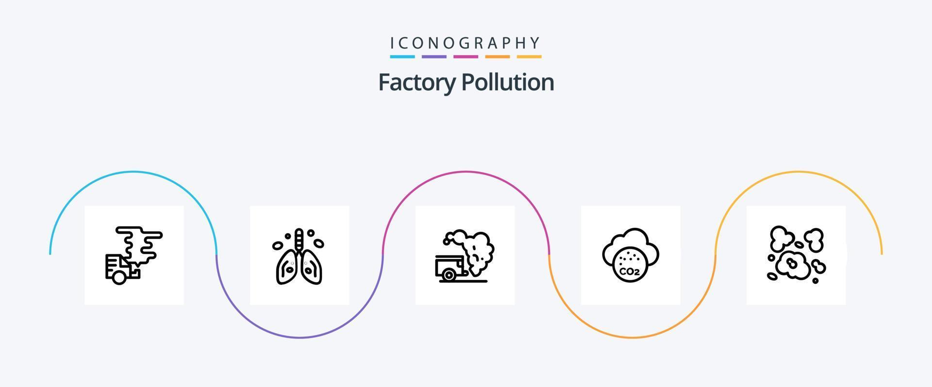 pacote de ícones da linha 5 de poluição de fábrica, incluindo ar. dióxido de carbono. pulmão. ar. lixo vetor