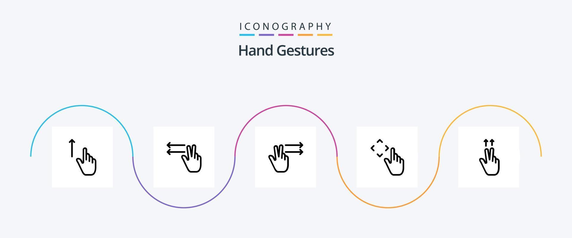 gestos de mão linha 5 pacote de ícones incluindo ups. dedos. dedos. mover. acima vetor