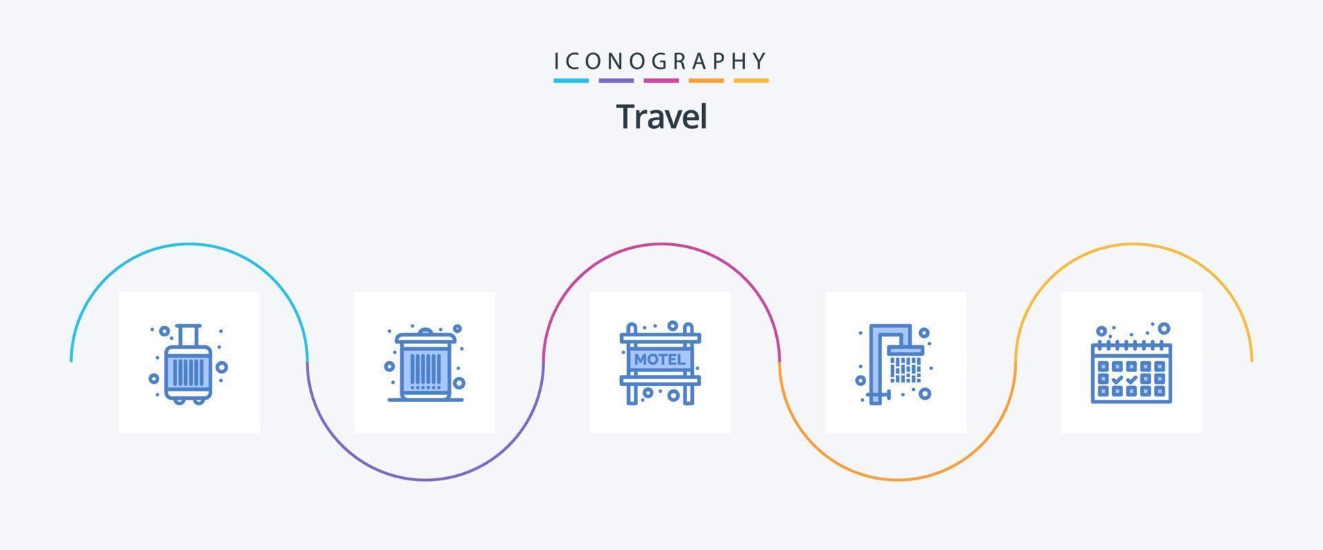 pacote de ícones de viagem azul 5, incluindo . datas. alojamento. calendário. água vetor