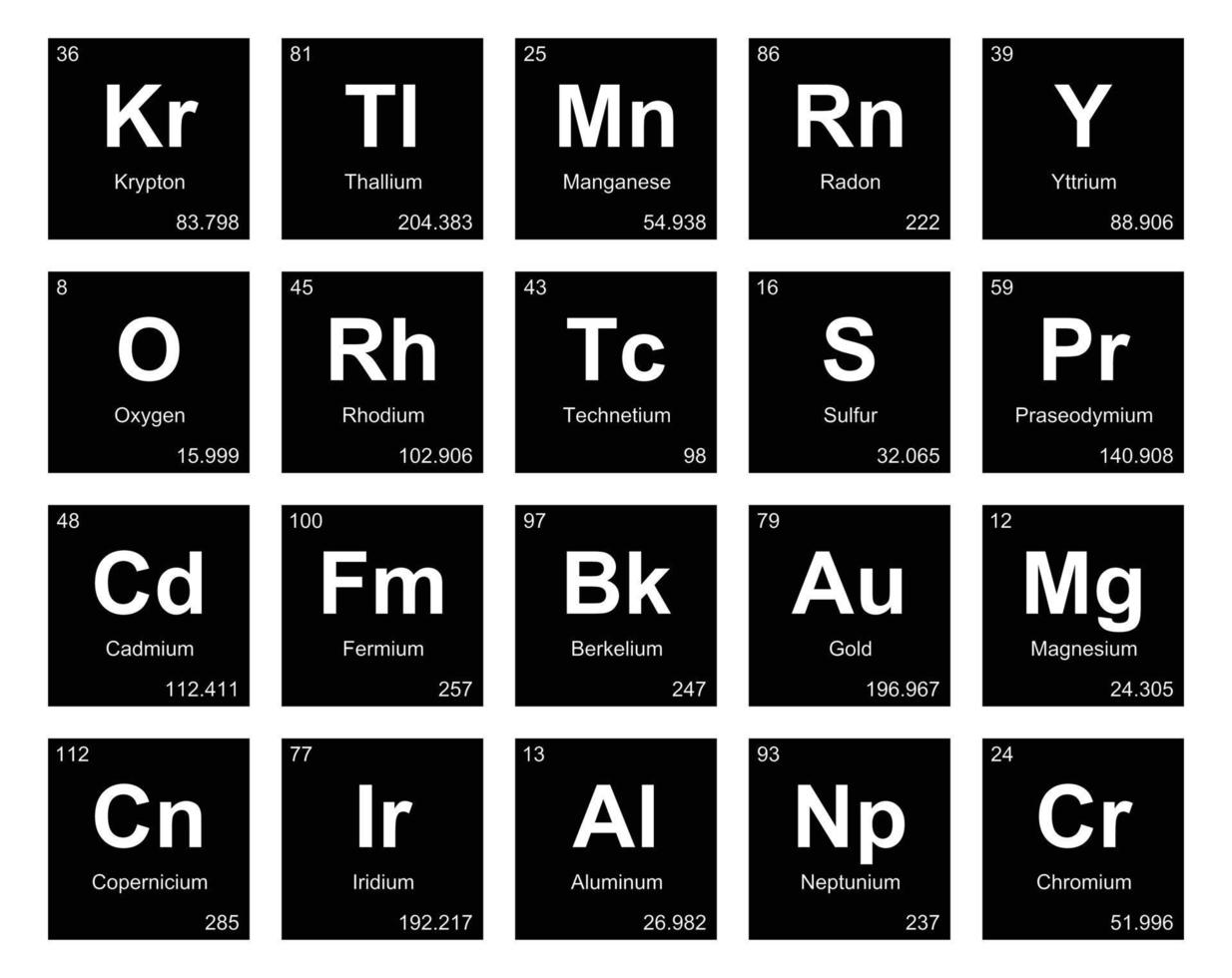 20 tabela periódica do design do pacote de ícones de elementos vetor