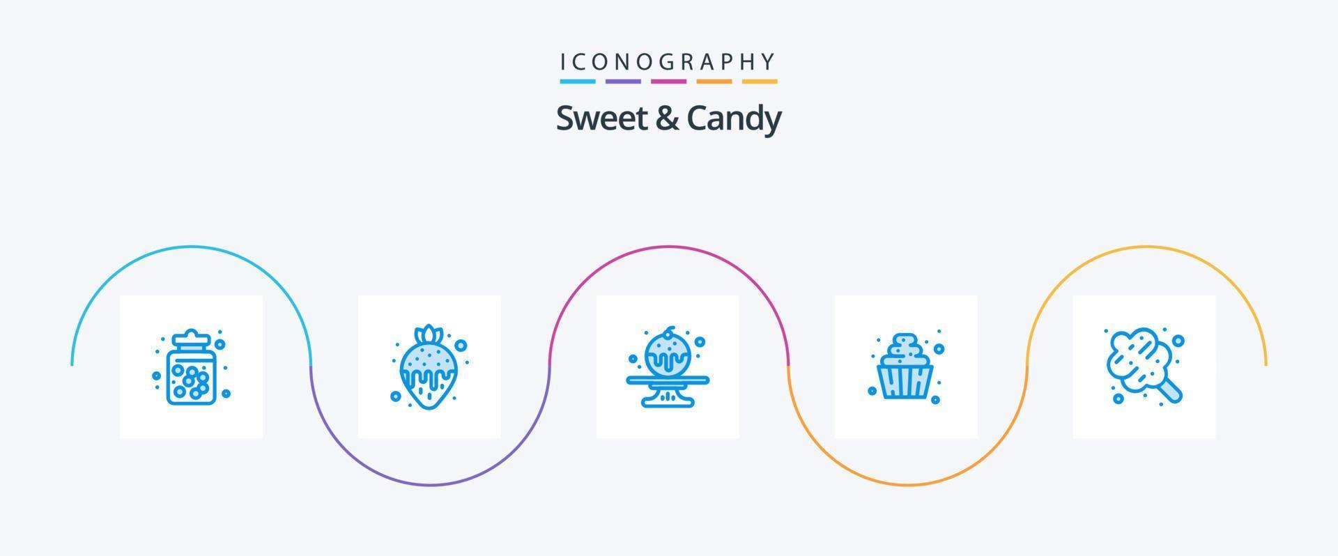 pacote de ícones doce e doce azul 5, incluindo sobremesa. doces. fondue de morango. serviço leve. sobremesa vetor