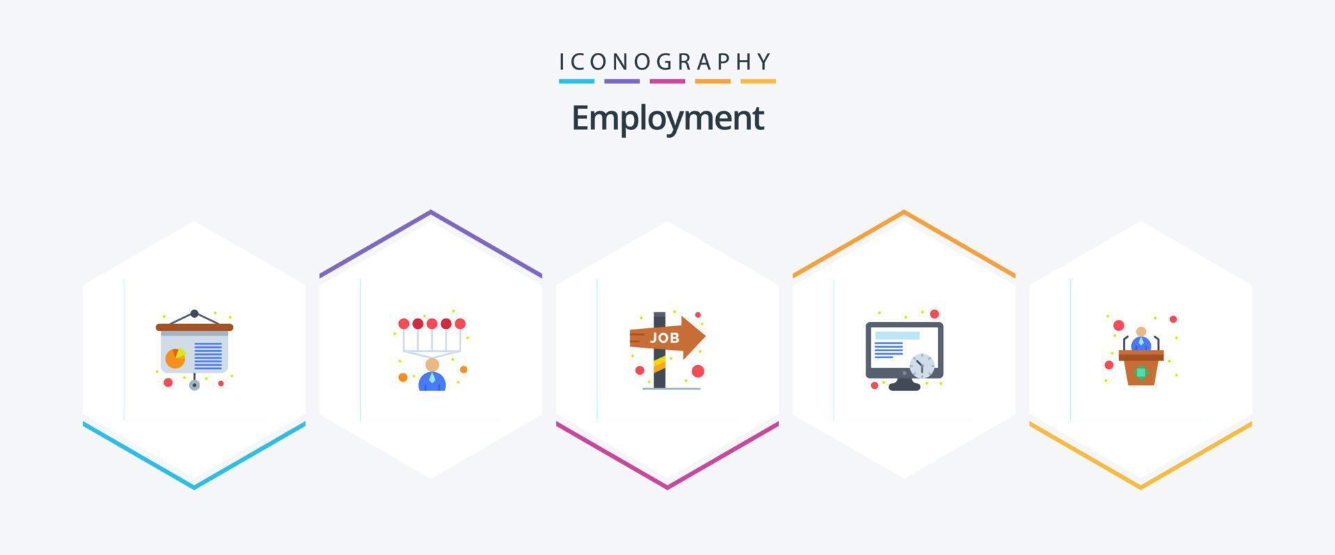 emprego 25 pacote de ícones planos, incluindo . apresentação. direção do trabalho. funcionário. trabalhar vetor
