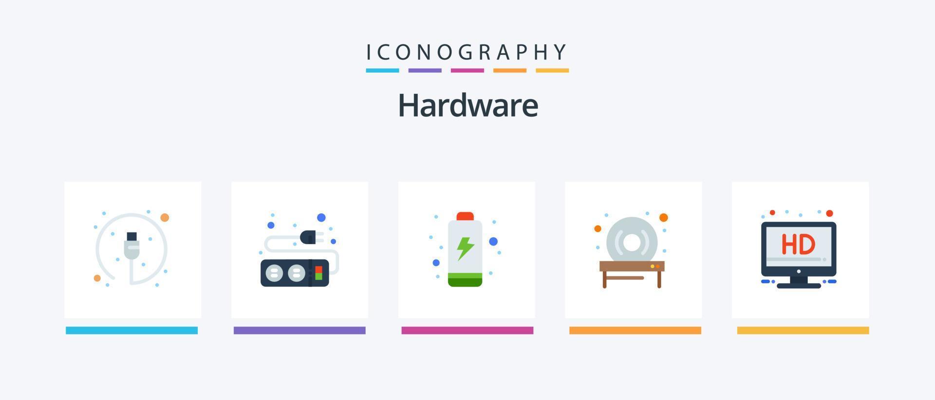 pacote de ícones de hardware plano 5, incluindo . tela. bateria. HD. dirigir. design de ícones criativos vetor