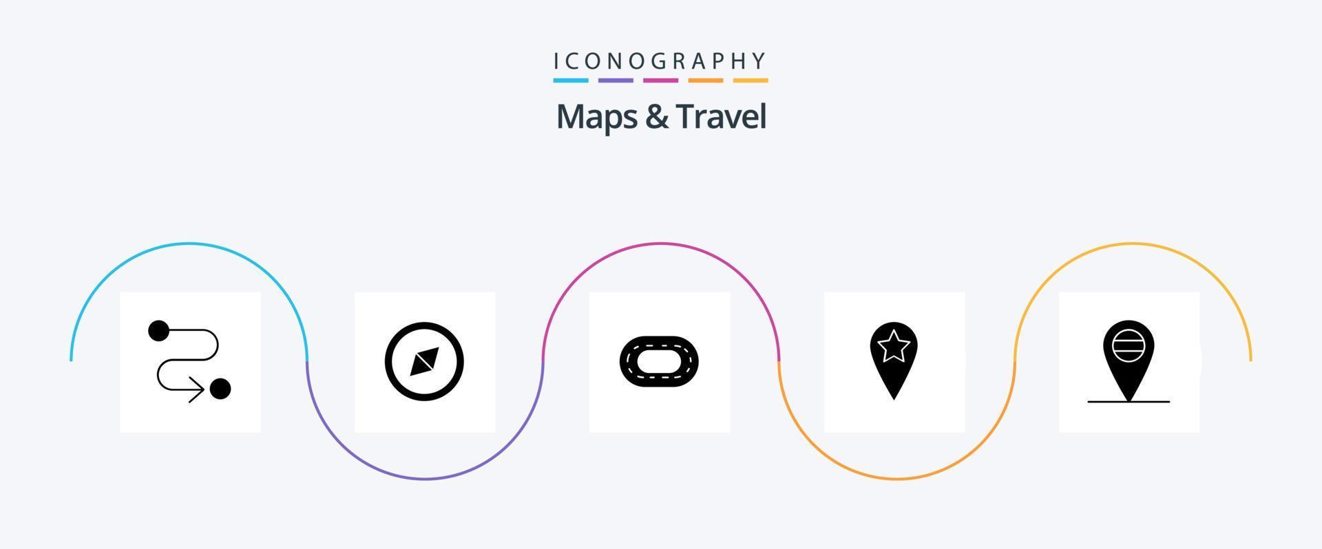 mapas e pacote de ícones de glifo 5 de viagem, incluindo . localização. vetor