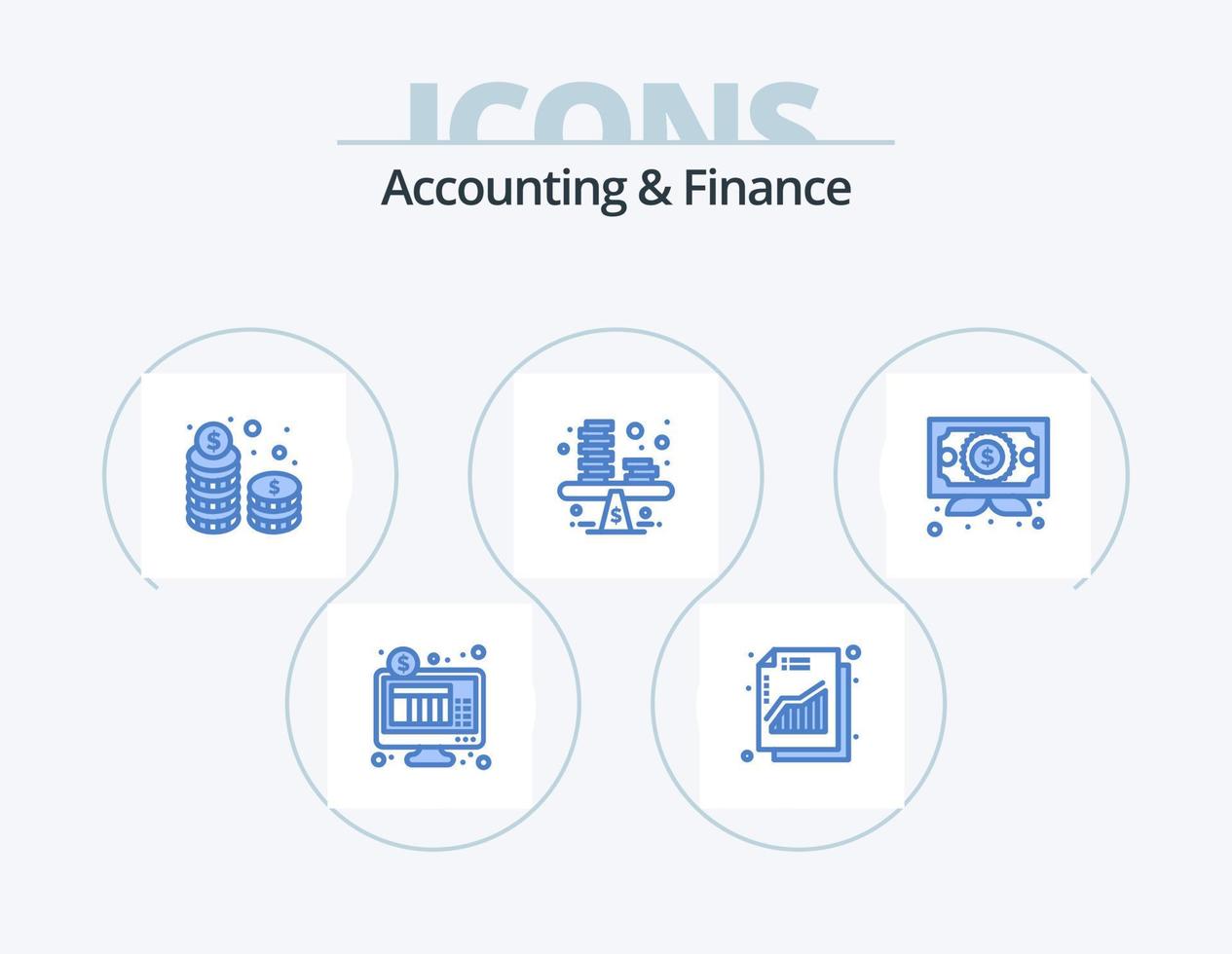 design de ícones do pacote de 5 ícones azuis de contabilidade e finanças. moedas. dinheiro. moedas. negócios. investimento vetor