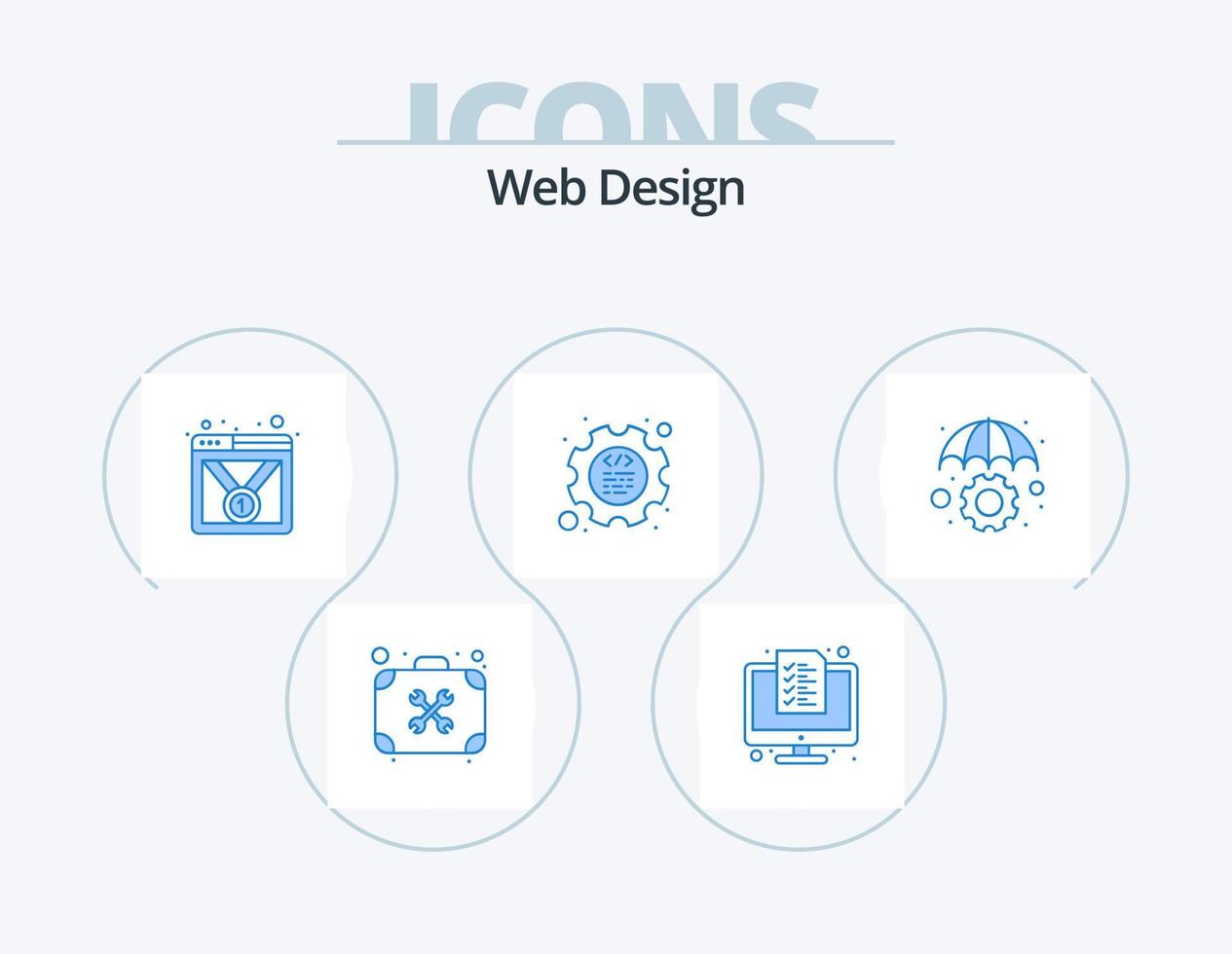 web design ícone azul pack 5 design de ícone. programação. engrenagem lista. codificação. medalha vetor