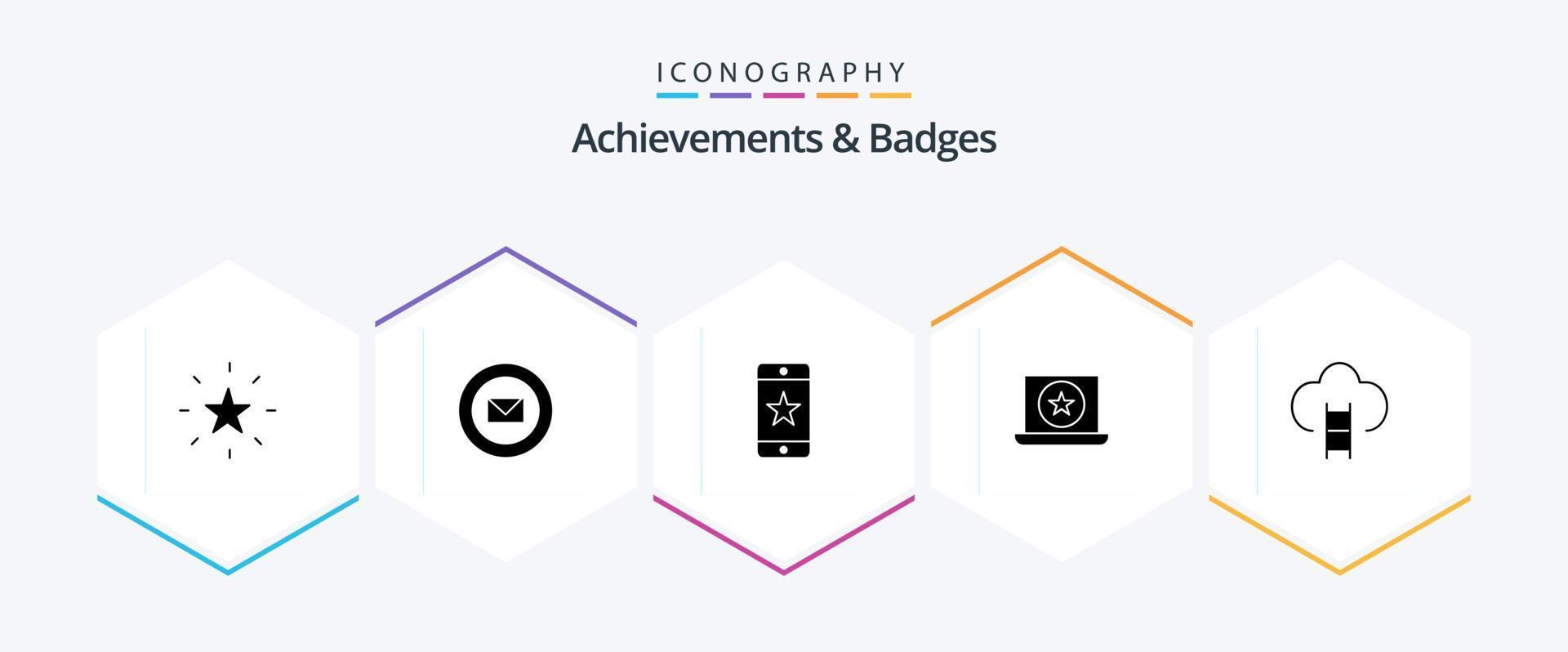 conquistas e distintivos pacote de ícones de 25 glifos incluindo distintivos. estrela. conquistas. computador portátil. prêmio vetor