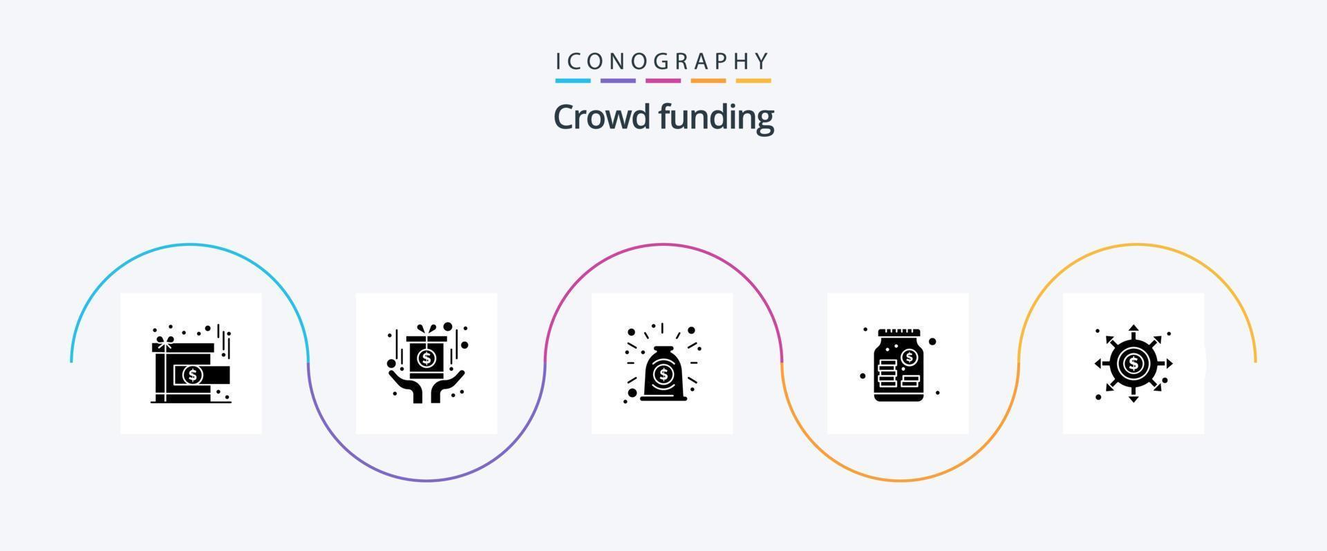 pacote de ícones de glyph 5 de crowdfunding, incluindo buraco negro. dinheiro. acordo. risco. capital vetor