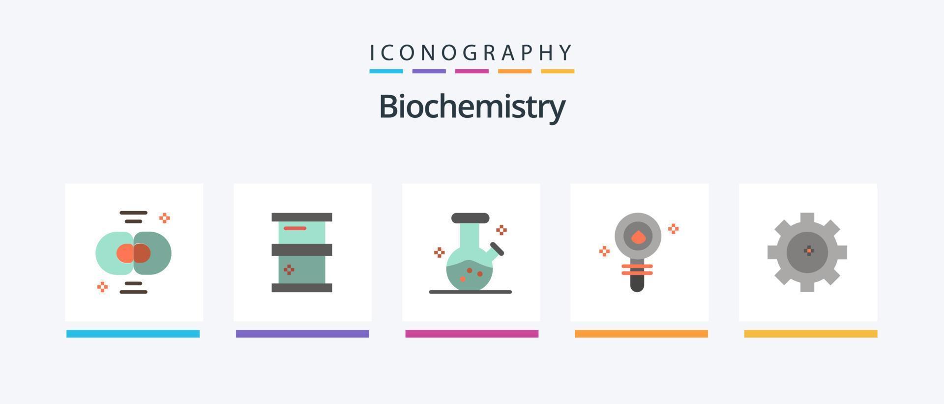 pacote de ícones plana 5 de bioquímica, incluindo equipamento. química. perigoso. célula. bioquímica. design de ícones criativos vetor