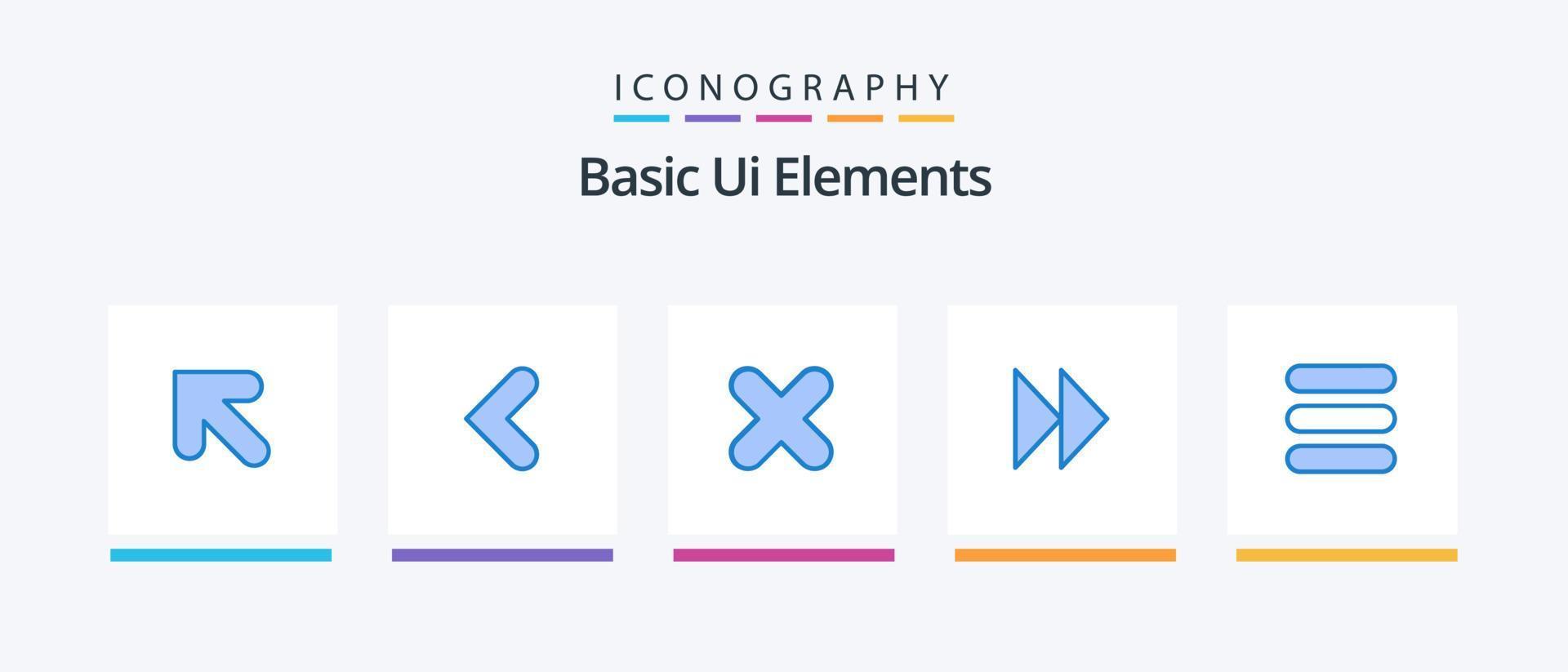 elementos básicos da interface do usuário azul 5 pacote de ícones, incluindo texto. lista. cancelar. vídeo. avançar. design de ícones criativos vetor