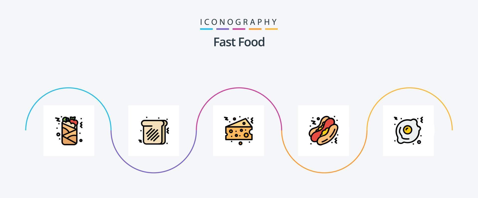 linha de fast food cheia de 5 ícones planos, incluindo . comida rápida. queijo. ovo frito. comida vetor