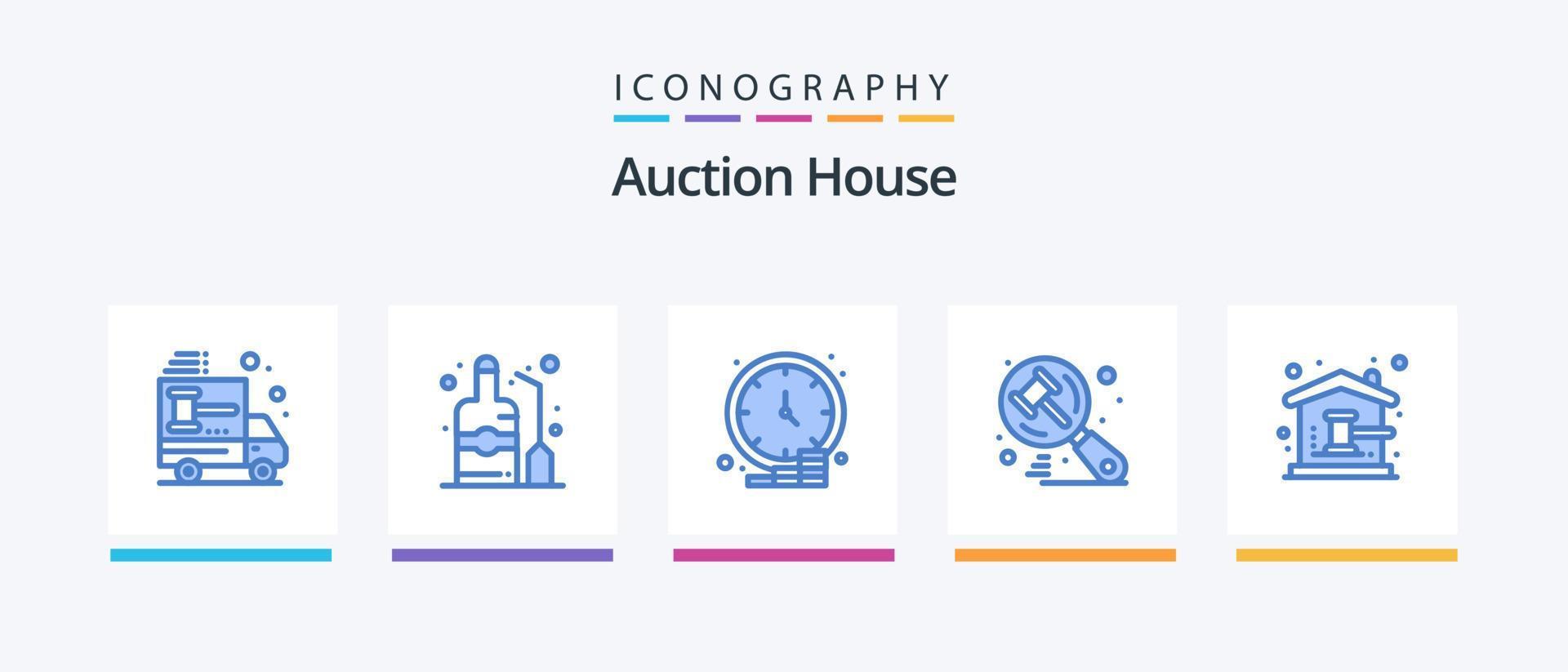 pacote de ícones de leilão azul 5, incluindo juiz. leilão. vinho. procurar. dinheiro. design de ícones criativos vetor
