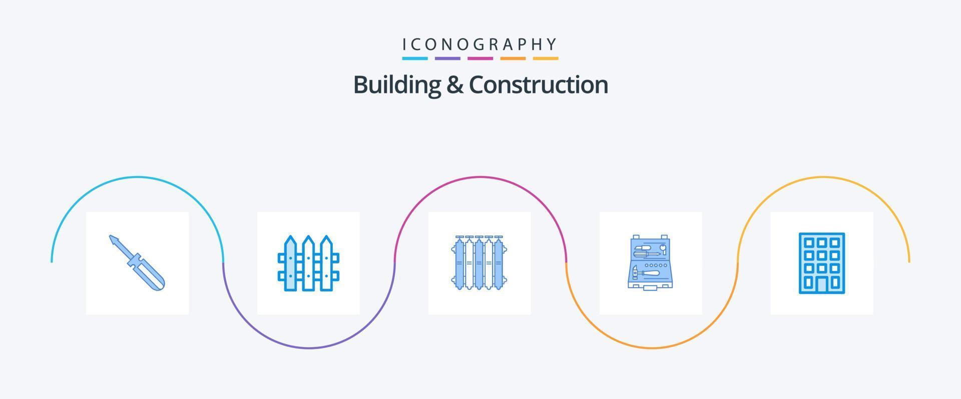 pacote de ícones azul 5 de construção e construção, incluindo caixa. construção. radiador. prédio. aquecer vetor