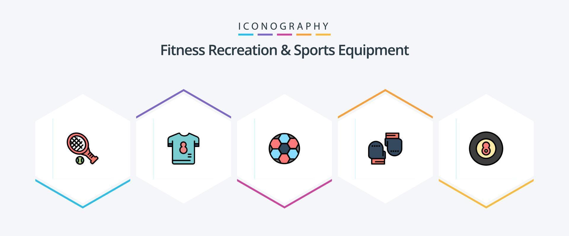 recreação de fitness e equipamentos esportivos pacote de ícones de 25 linhas preenchidas, incluindo bola. luvas. futebol. luva. esporte vetor