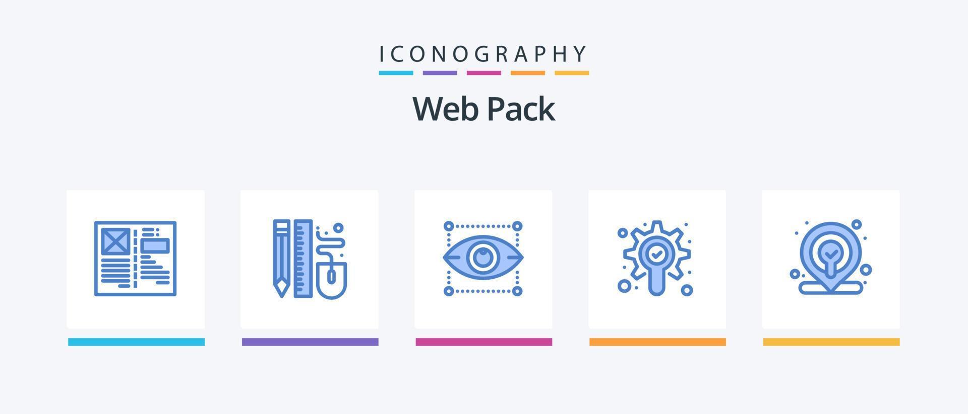 pacote de ícones azul 5 do pacote da web, incluindo web. engrenagem. lápis. procurar. projetando. design de ícones criativos vetor