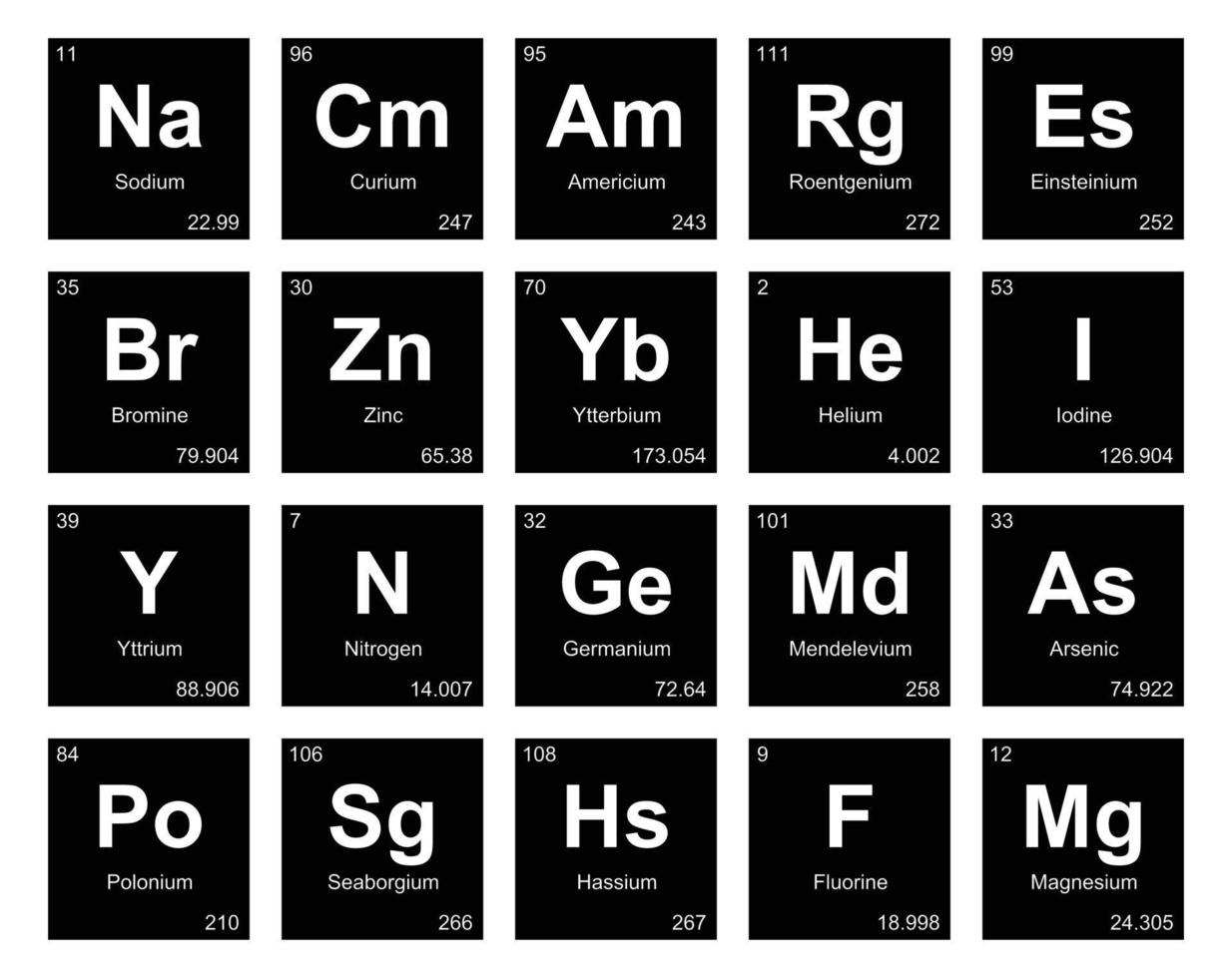 20 tabela periódica do design do pacote de ícones de elementos vetor