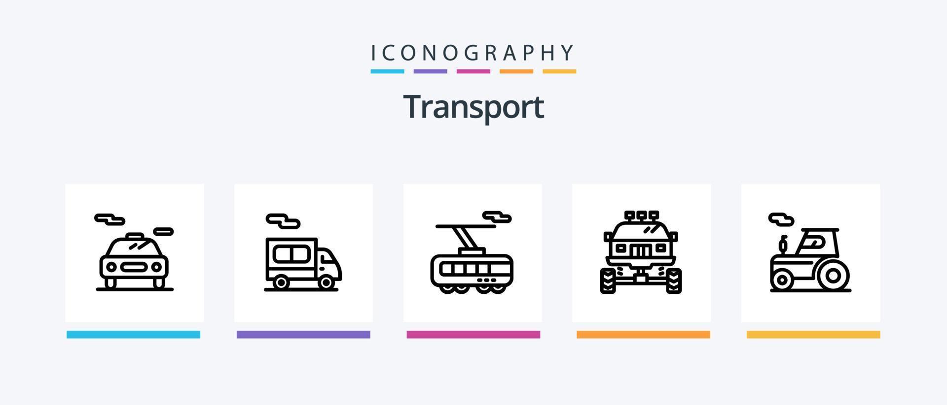 pacote de ícones da linha 5 de transporte, incluindo transporte. ônibus. empilhadeira. caminhão. carga. design de ícones criativos vetor