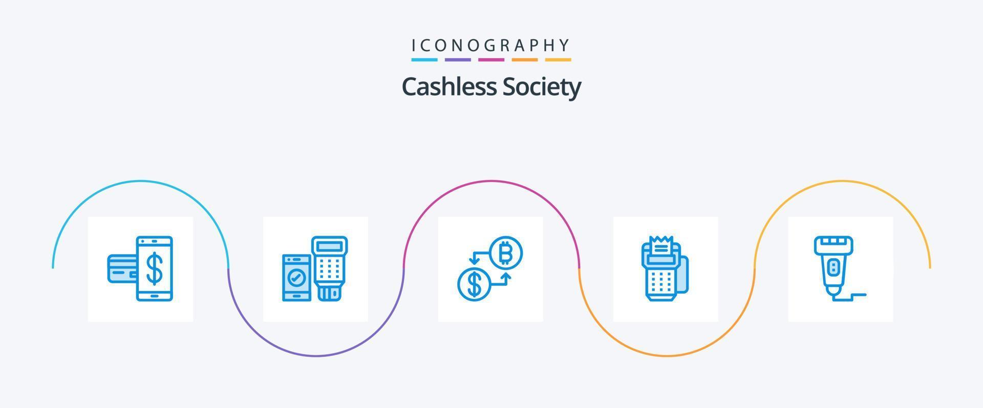 Pacote de ícones cashless society blue 5 incluindo crédito. cartão. Varredura. dinheiro vetor